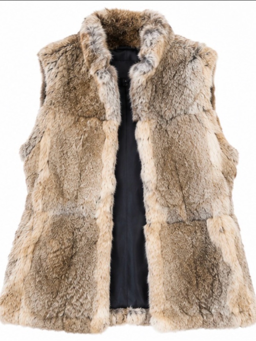 Express Genuine Rabbit Fur Patchwork Vest Brown M